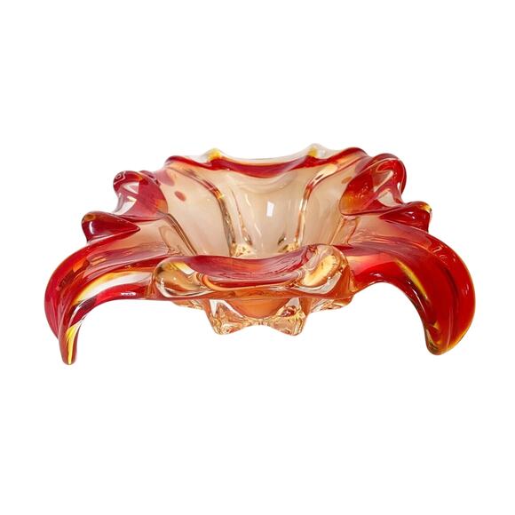 J.I. Co. Venetian Hand Blown Art Glass Bowl Red Italy Vintage Dish - Picture 1 of 5